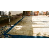 Chinese 1920s Antique Knotted - Art Deco Rectangle Ivory Room Size Wool Rug