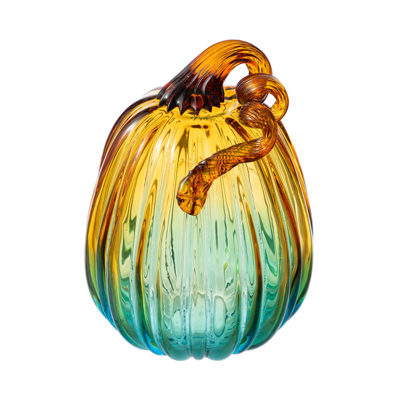 7"H Gradient Turquoise Glass Pumpkin