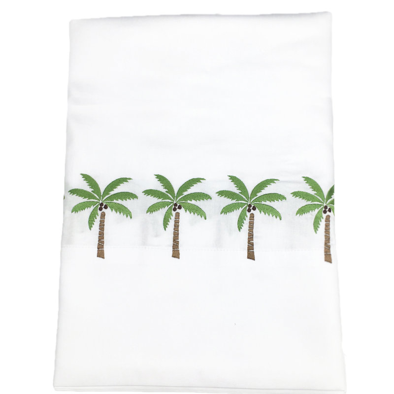 Palm Tree 275 Thread Count Floral 100% Cotton Percale Flat Sheet, King Flat Sheet