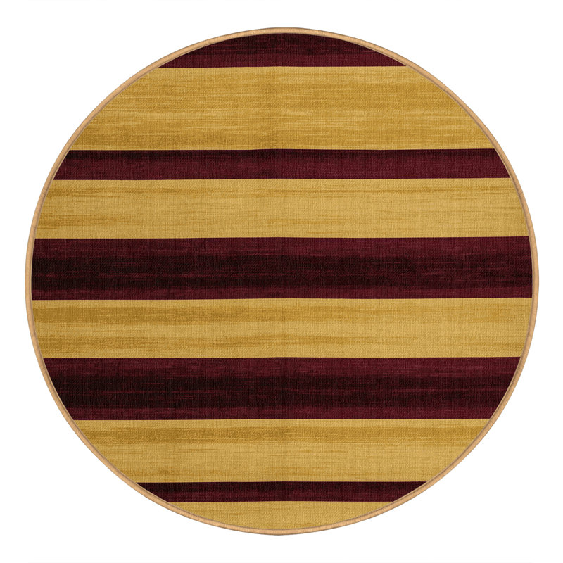 Tapis brun à rayures horizontales lavable à la machine, Rond 7 pi