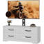 Meuble télé avec support pour téléviseur de 32 à 75 po, console média moderne avec 4 grands tiroirs, commode blanche avec rangement pour le salon et la chambre à coucher
