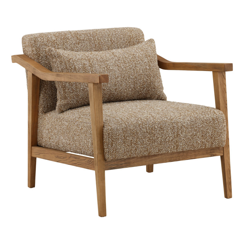 Makinna Rubberwood and Poly Velvet Upholstered Armchair, Brown Polyester Blend