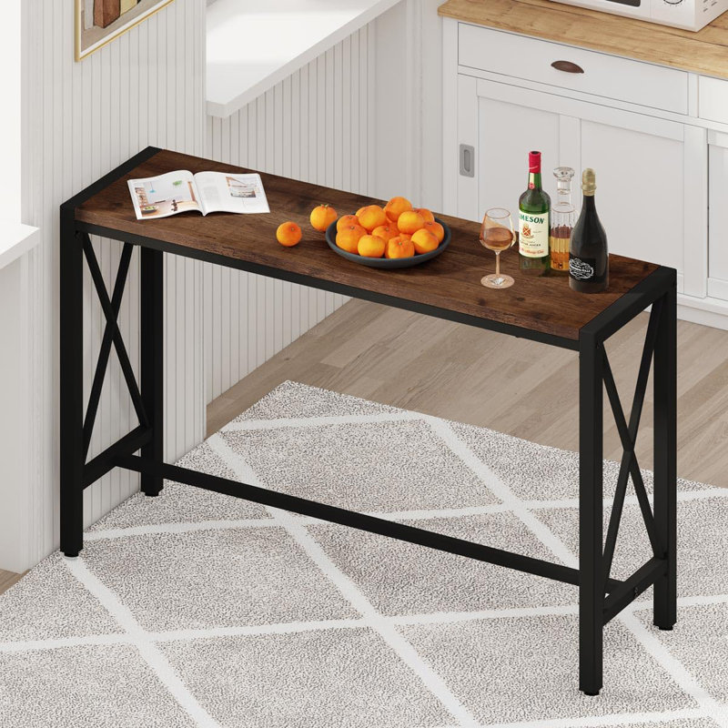 55-Inch Bar Table, Counter Height Narrow Tall Table Behind Sofa, High Top Wood Pub Console Table
