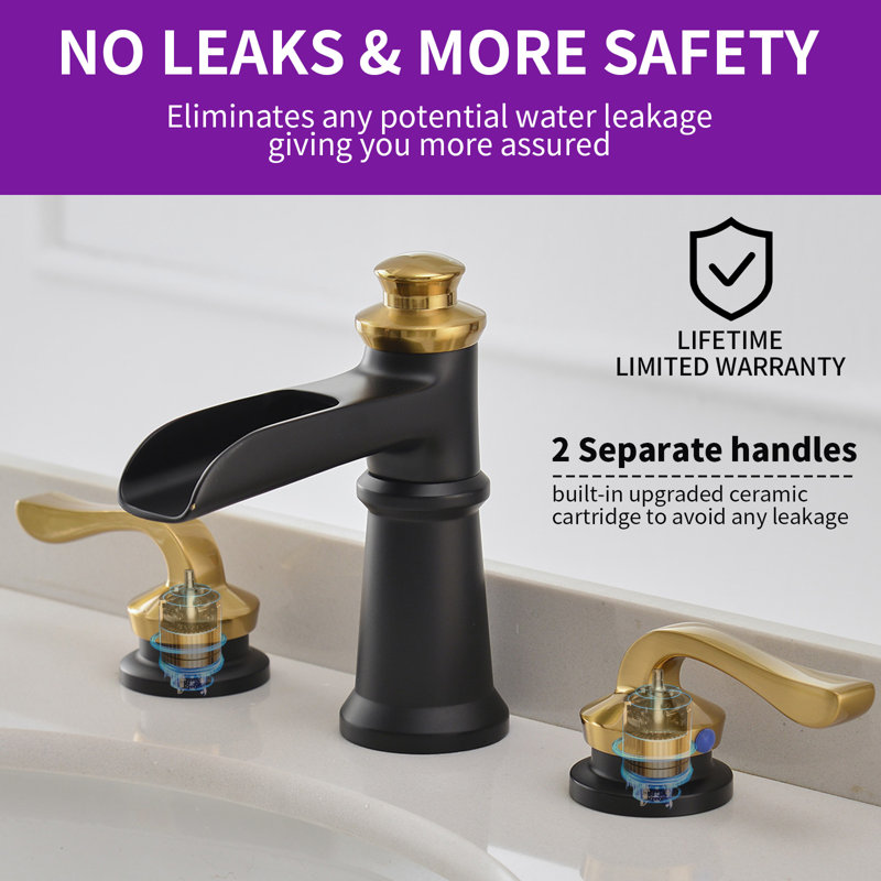 8-Inch Black and Gold Waterfall Widespread Bathroom Faucet