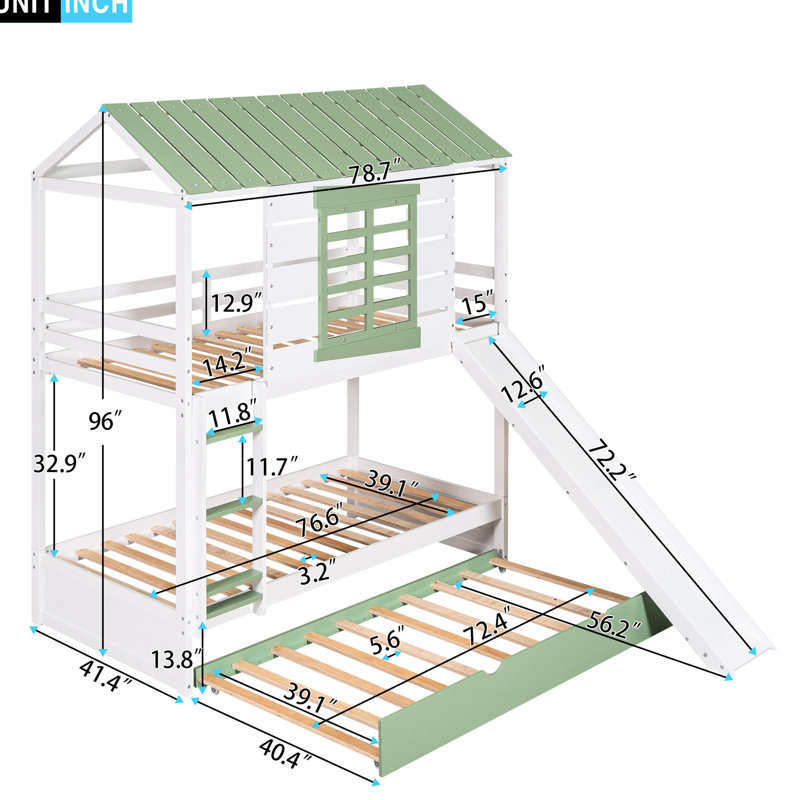 Lit superposé simple surdimensionné avec glissière réglable et lit gigogne en blanc + - Maximise la fonctionnalité de la chambre à coucher