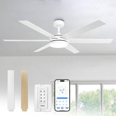 Vaczon 60" Modern Smart Large Ceiling Fan with Dimmable 3CCT LED Lights, 6-Speed Reversible DC Motor, Timer, Remote and App Control