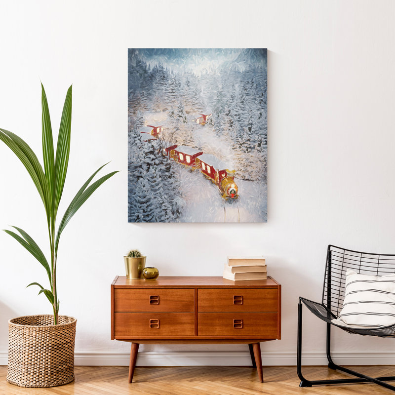 Train dans la neige - peinture sur toile tendue