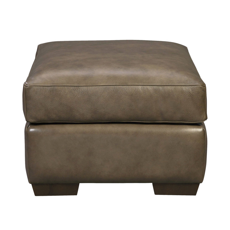 Mikyah Upholstered Ottoman, Taupe Genuine Leather