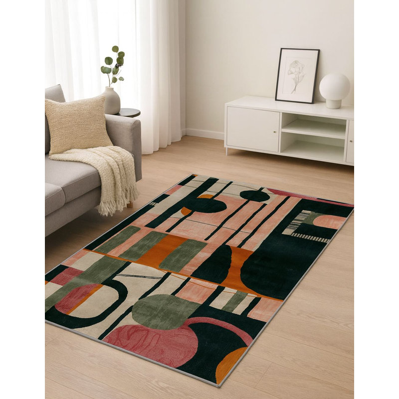 Tapis élégant, 5,2 x 7,5 pieds, 60% coton / 40% polyester | Dessous en coton antidérapant, tissé à la machine, impression numérique | Épaisseur totale: 0,3 pouce | Lavable à 30 ° C, parfait pour le décor du salon et de la chambre à coucher