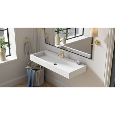 Lavabo de salle de bain mural en résine avec trop-plein 47,2 po x 18,8 po Badeloft WT-06-XXL-G