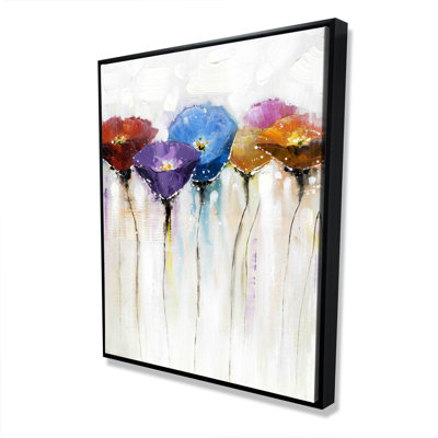 Colorful Flowers Blue Framed Canvas | Floral Bedroom Decor