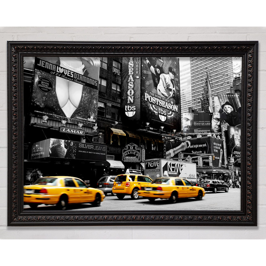 NYC Broadway Cabs B N W Gelb - Einzelne Bilderrahmen Kunstdrucke