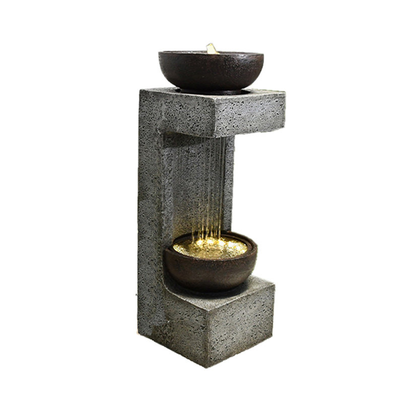 34" Gray Concrete Rainfall Fountain with LED Lights