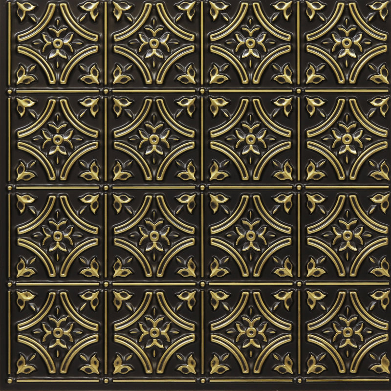 Gothic Reims 2 Ft. x 2 Ft. Drop-In Or Glue-Up PVC Ceiling Tile, Antique Brass