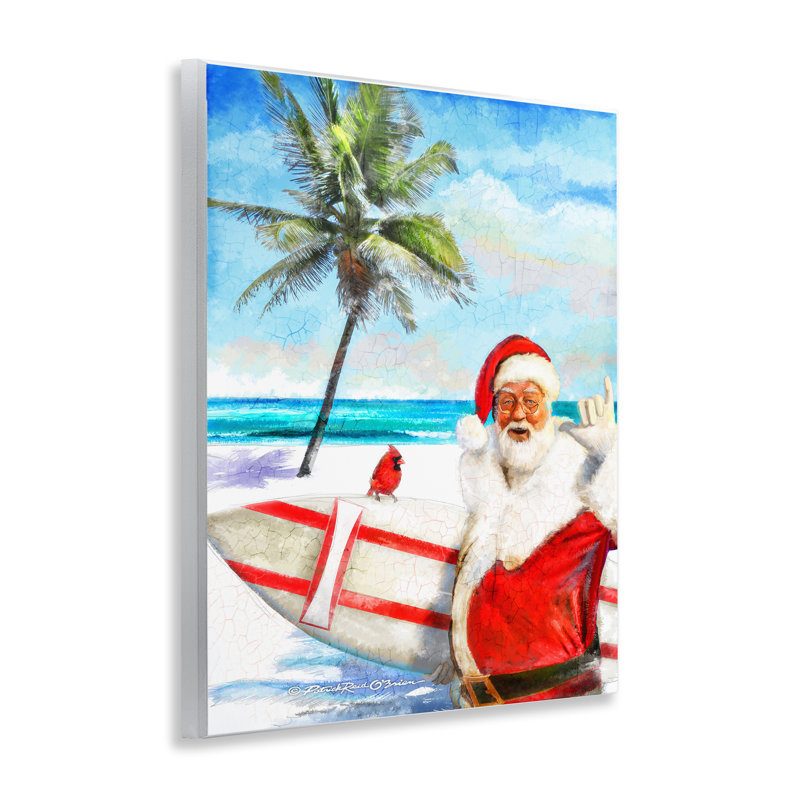 «Surfing Santa at Beach», art mural sur toile par Patrick Reid Obrien