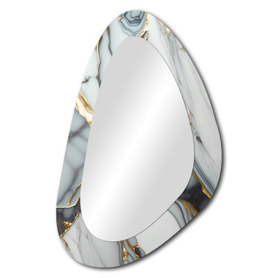 Abstract Geode Gold And White Marble V - Marble Unique Shape Unique Wall Mirror Decor, White Asymmetrical Large Mirror, Printed Metal Art