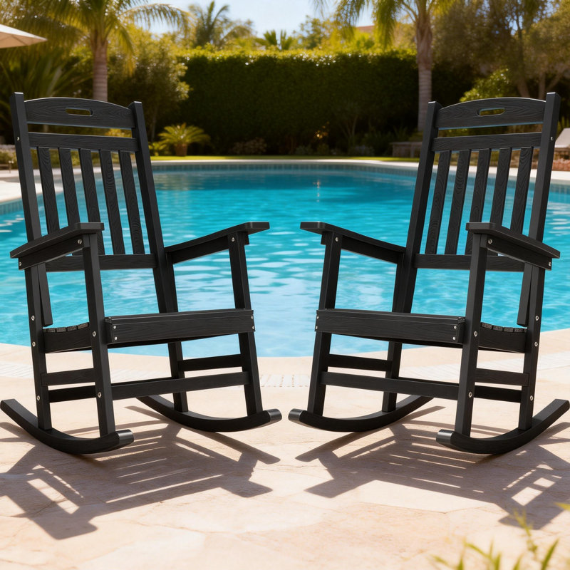 Ensemble de 2 chaises berçantes d'extérieur en plastique Adirondack, Noir
