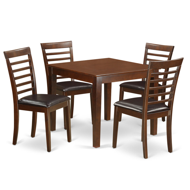 Ensemble de table de salle à manger moderne 5 pièces comprenant une table carrée en bois et 4 chaises de cuisine en similicuir, acajou