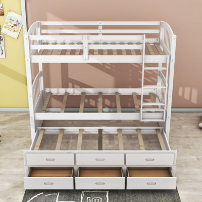 Twin Over Twin Wood Bunk Bed With Trundle And 3 Drawers -  Harriet Bee, ED2D6F29DD604A33B3F962BC035402F3