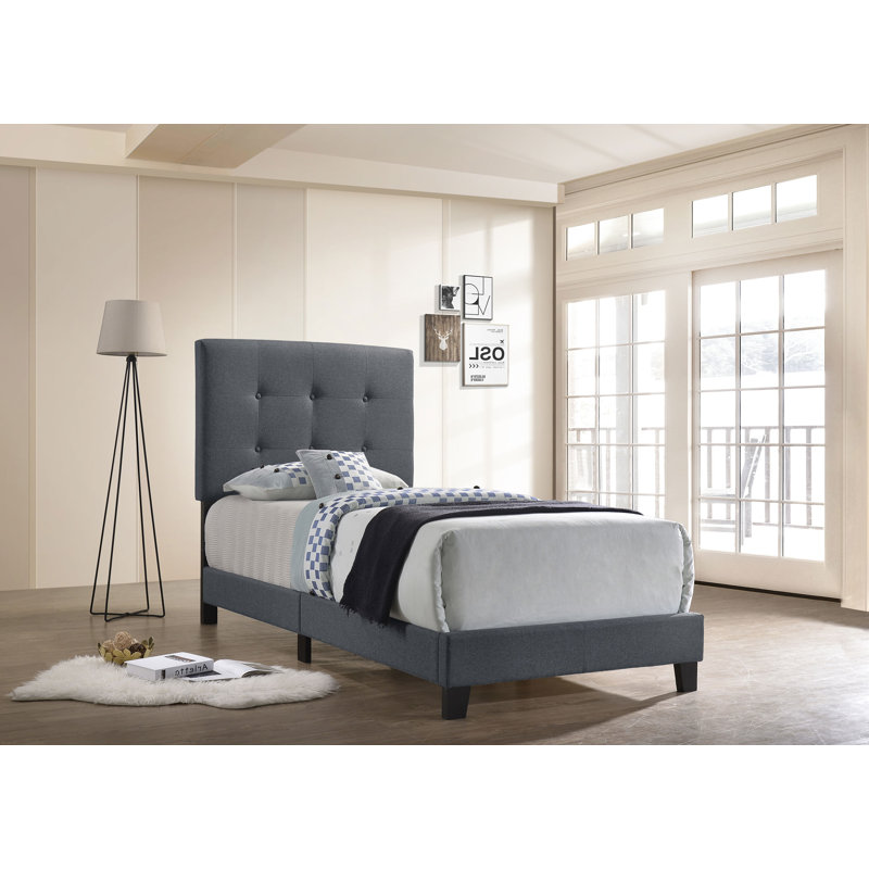 Ajim Upholstered Twin Panel Bed Grey, Gray, Twin