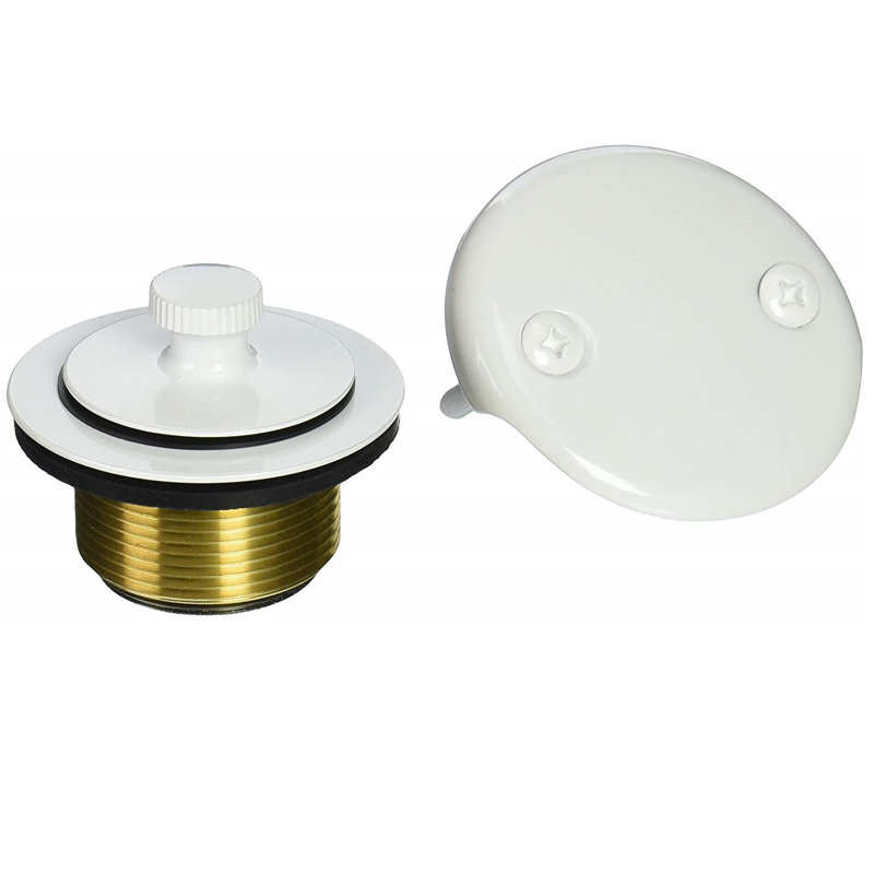 Twist & Close Bathtub Drain Trim with 2-Hole Faceplate and Adapter Bushing, Powder Coat White
