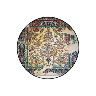 Multicolored Abstract Traditional Patterned Round Woven Base Vintage Decorative Carpet