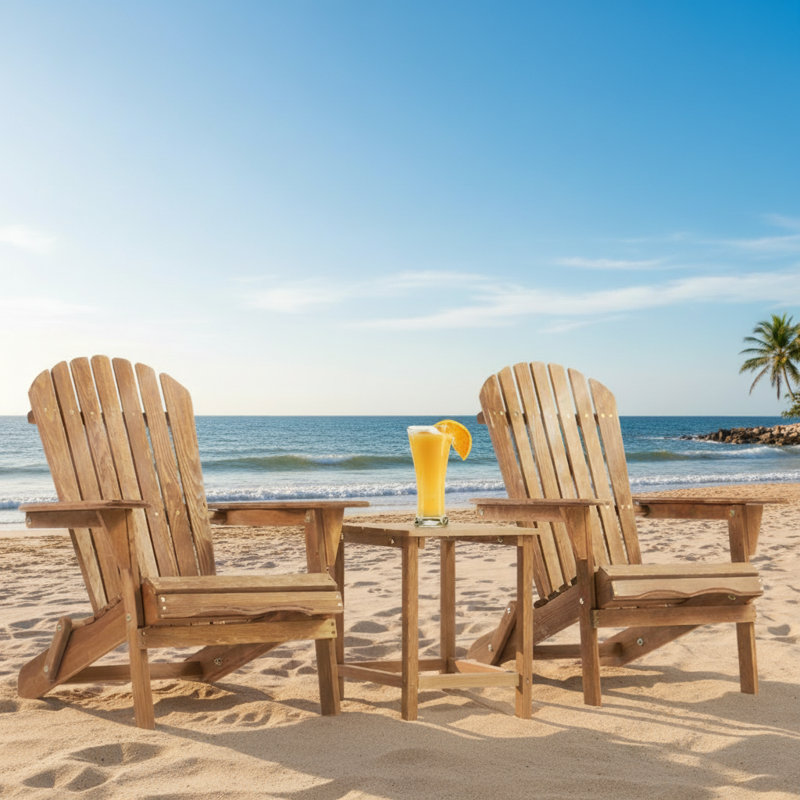 Outdoor Wooden Folding Adirondack Chair Set (2 Chairs) - Garden, Lawn, Terrace, Poolside, Fire Pit, And Relaxation Chairs