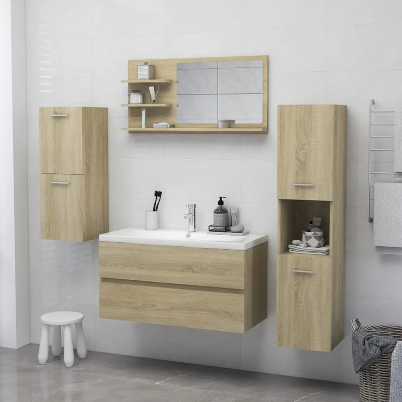 Adji Flat Mirror with Shelves, Sonoma Oak, 45cm x 60cm