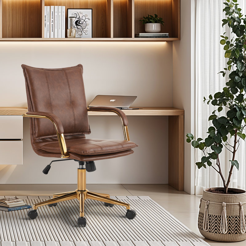 Dareece Leather Task Chair with Padded Arms, Brown