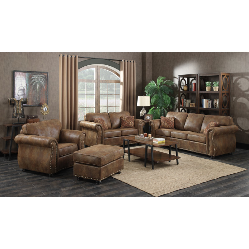 Rosdom 88'' Faux Leather Sofa, Brown Faux Leather