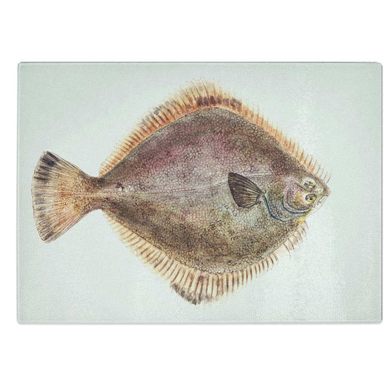 Glass Illustration of A Flounder Fish by F.E. Clarke Chopping Board, 39 cm W x 28.5 cm L