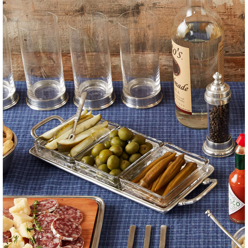 Crudite Tray With Handles, Crystal Inserts