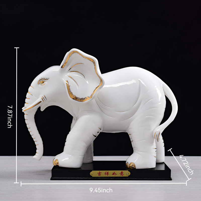 Ornement délicat d'éléphant pour la richesse, Blanc, H 7,87 po x l 9,45 po x P 4,72 po