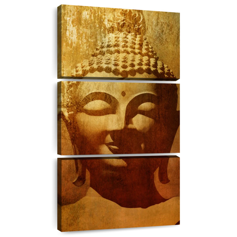 Tête de Bouddha antique, H 27 po x l 12 po