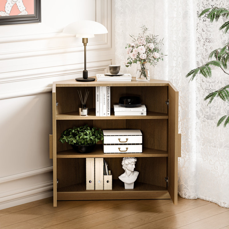 Armoire de rangement d'angle, tablette de coin empilable pour le salon, la chambre à coucher, la cuisine, placage de bois massif (options de 31 po / 36 po)
