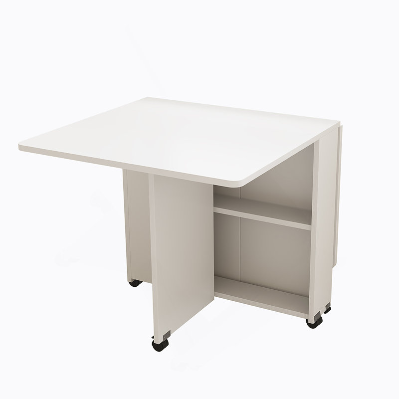 Folding Drop Leaf Dining Table With 6 Wheels And 2-Layer Storage Shelf, Space Saving Table For Small Spaces, 47.2 Inch D X 23.6 Inch W X 30.3 Inch H, White