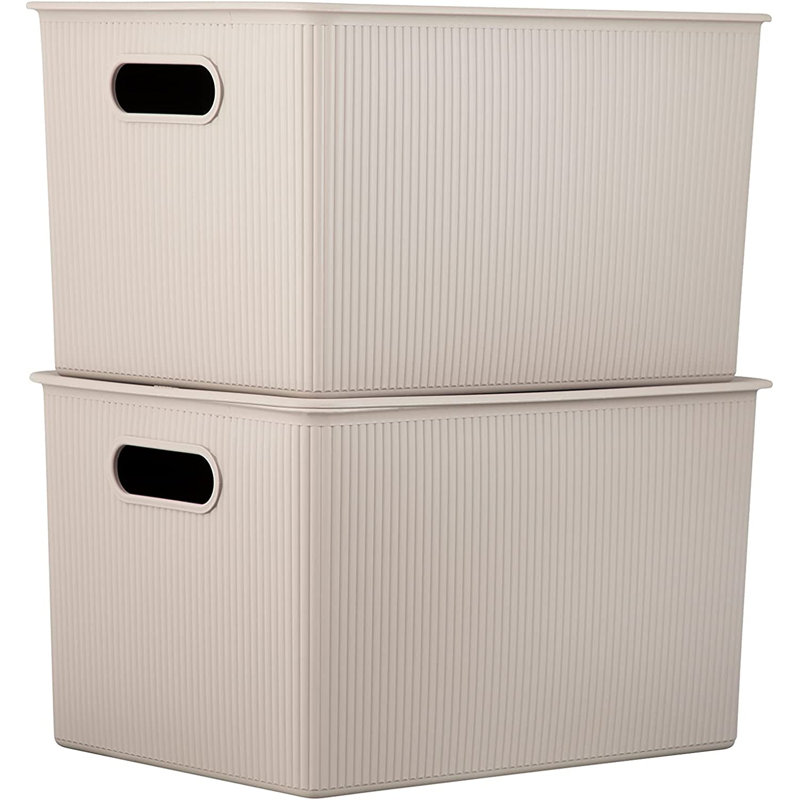 Panier en plastique nervuré, 2, Taupe