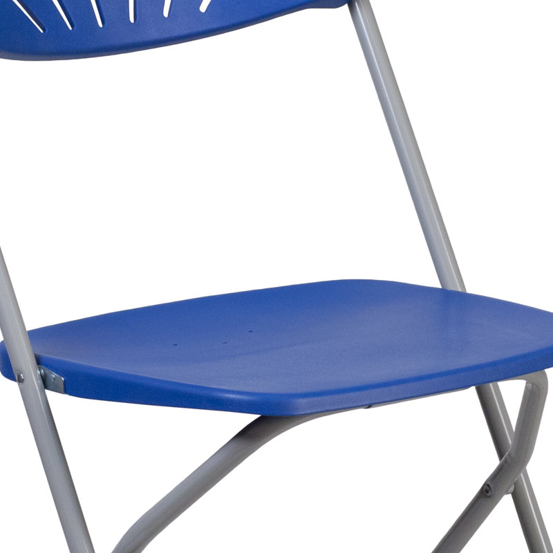 Plastic Fan Back Folding Chair, Blue/Grey