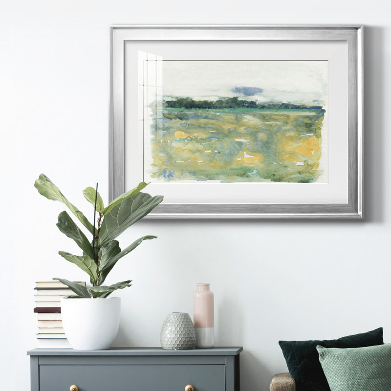 " Flowing Landscape II " Painting Print, Silver, 30.5" H x 42.5" W x 1" D, White