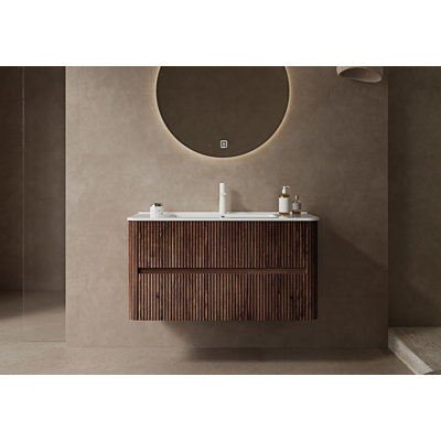 Meuble-lavabo de salle de bain mural moderne avec 2 tiroirs