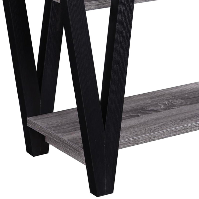 Elegant Console Table In Grey And Black With Functional Shelves Rectangular Shelf