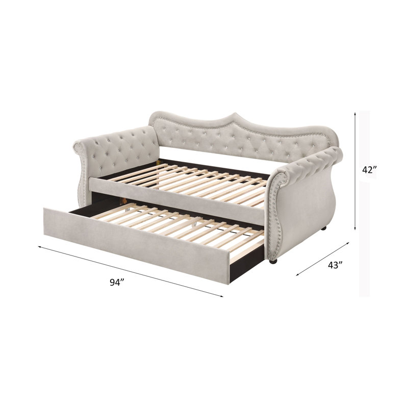 Lit de jour en lin beige Adkins avec couchette, Beige