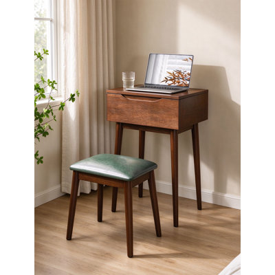 Coiffeuse moderne en bois d'hévéa et en cuir avec miroir pour chambre à coucher