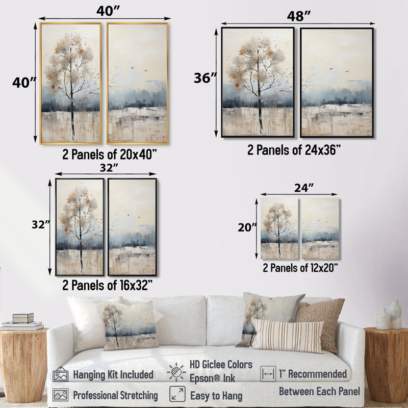 Minimalisme beige et bleu campagne II - campagne, art mural, H 36 po x l 48 po, Reproduction encadrée sans passe-partout