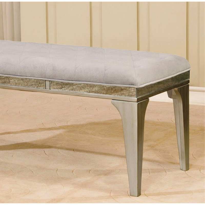 Banc 1 pièce, style transitionnel, siège capitonné, gris argenté, coussin en flanelle, salle à manger, bois massif