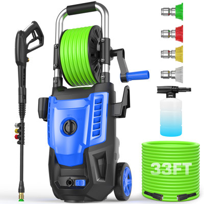 Laveuse à pression électrique 5000 PSI, Power Wahser alimenté par un tuyau à pression de 33 pieds, 4 buses et un canon à mousse, Powerwahser pour la maison, la voiture, les clôtures, le patio, le bleu