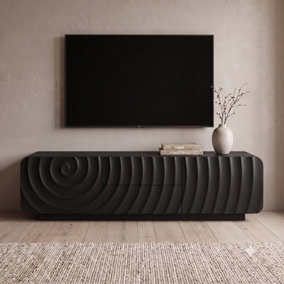 Meuble télé 58 po en bois avec rangement, console de télévision avec 2 tiroirs et portes d'armoire, centre de divertissement avec motif sculptural Wave