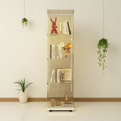 Vitrine en verre trempé, armoire de rangement, classeur, plateau en verre trempé, bande lumineuse DEL Bluetooth, avec serrure, convient pour le salon, la chambre, le corridor, le bureau