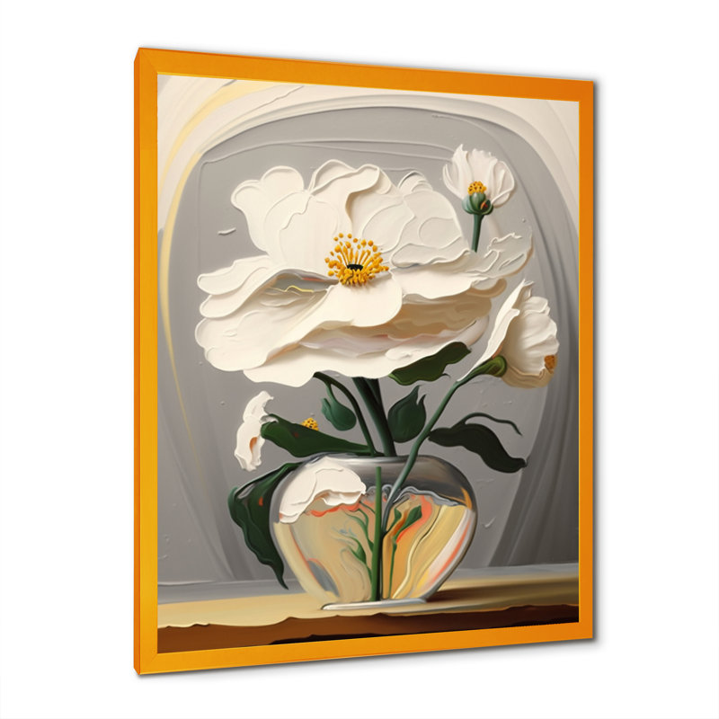 «Blossoming White Flowers Still Life I», reproduction d'art sur toile florale, H 32 po x l 16 po x P 1 po, Encadrement doré