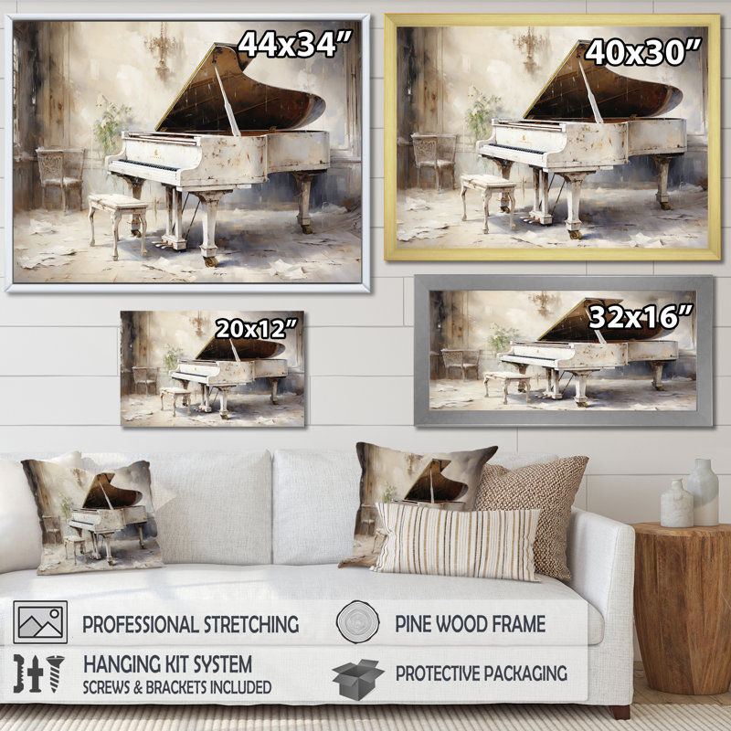«Beige Piano Orharmonras Origin - Music Piano», art mural, Toile tendue, H 34 po x l 44 po x P 1,5 po